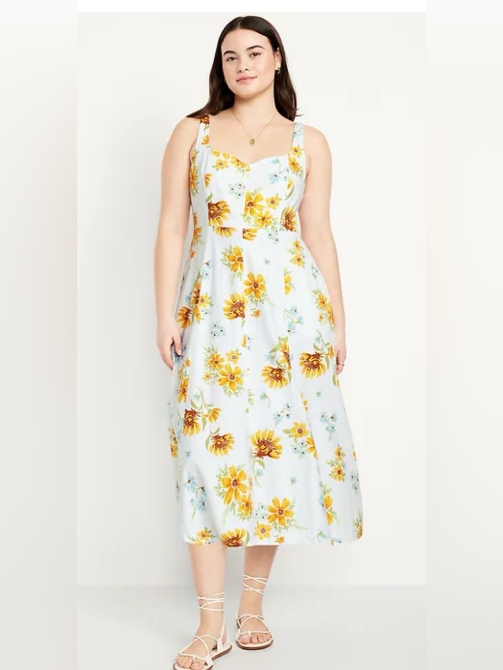 Old Navy White Maxi Dress with Yellow Floral Print